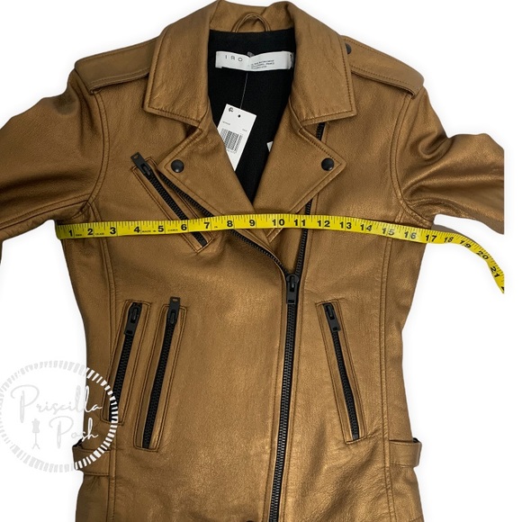 NWT IRO Gold Leather Moto Jacket Fleeced Lined Leather Motorcycle Jacket - Picture 15 of 16